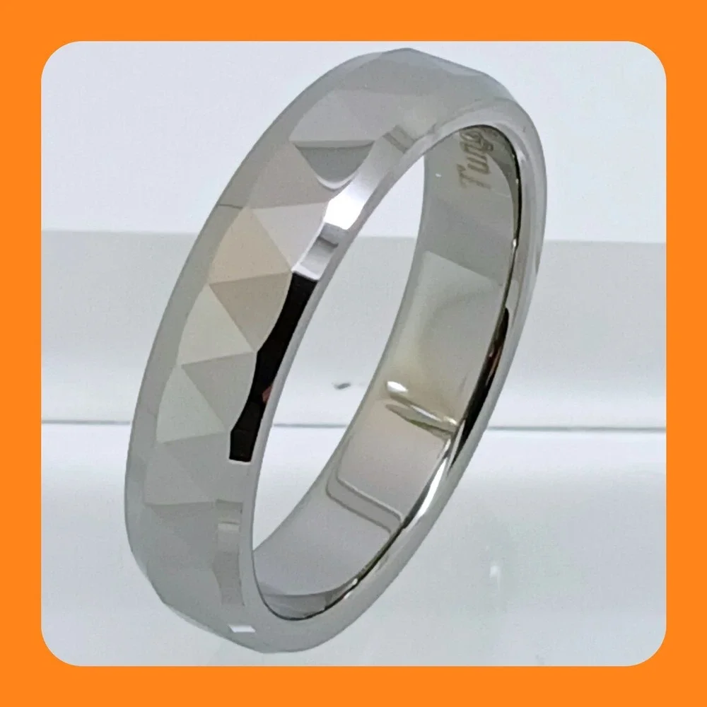 Vintage‎ 90s New Mens Tungsten Carbide 6mm Faceted Geometric Band Ring Size 12.5